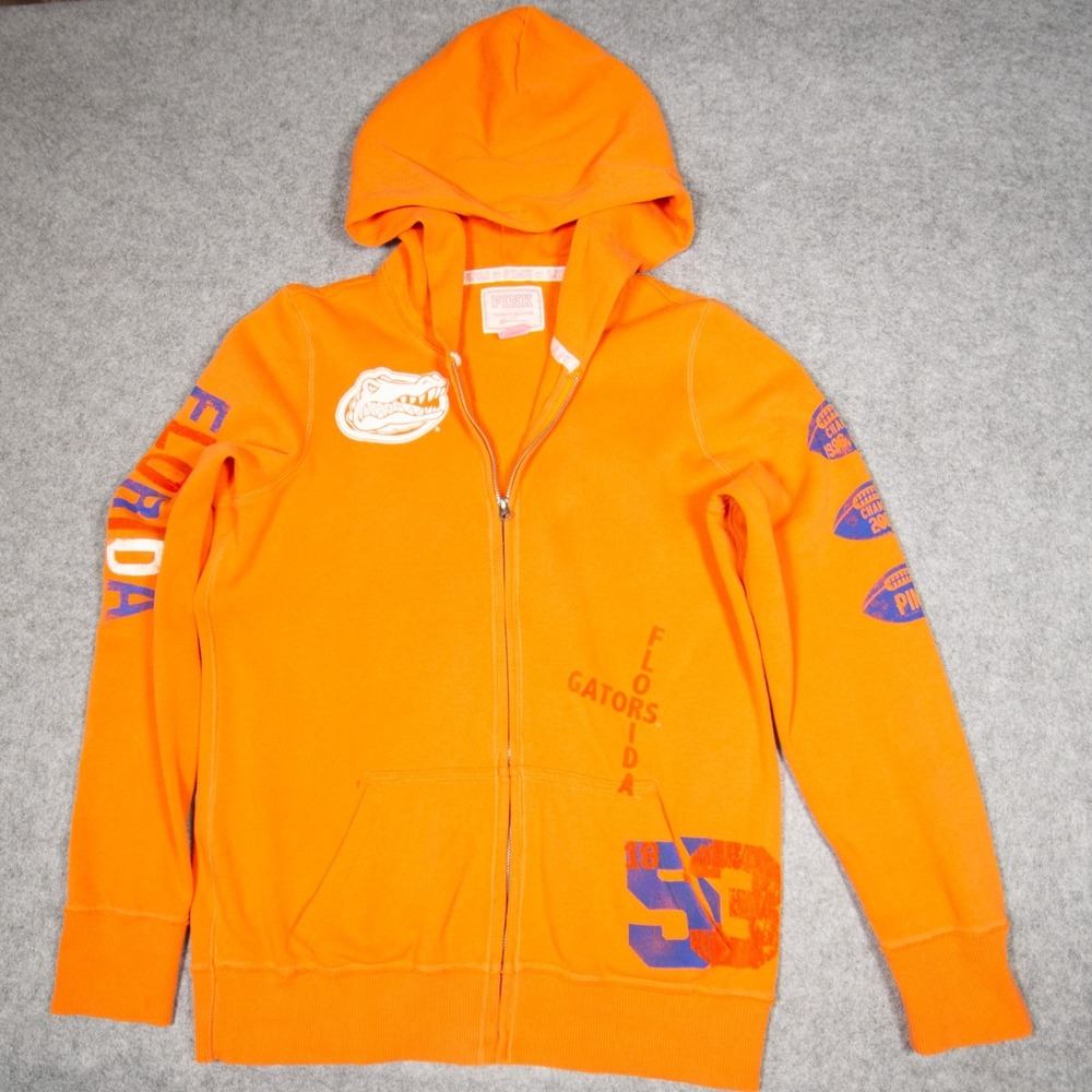 VS PINK Florida Gators Orange Varsity Zip-Up Hoodie Sweatshirt Sz L
